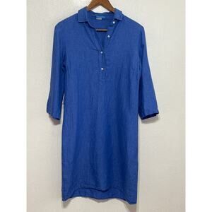 J.McLaughlin 100% Linen 1/4 Button Shirt Dress S Blue Summer Designer Luxury
